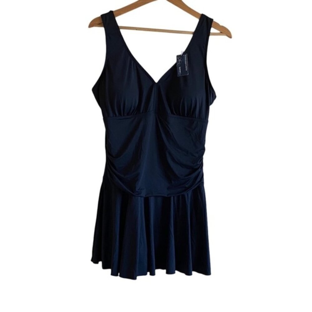 Summer Mae Maternity Swim Dress 2X Black Ruffle Skirt Biker Short Bra Modest NEW